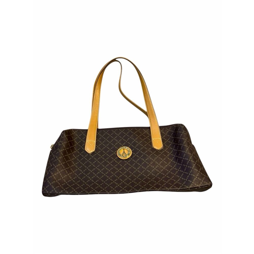 LA TOUR EIFFEL Paris 1887 Brown Monogram Barrel Shoulder Bag Tan Trim Zip Purse